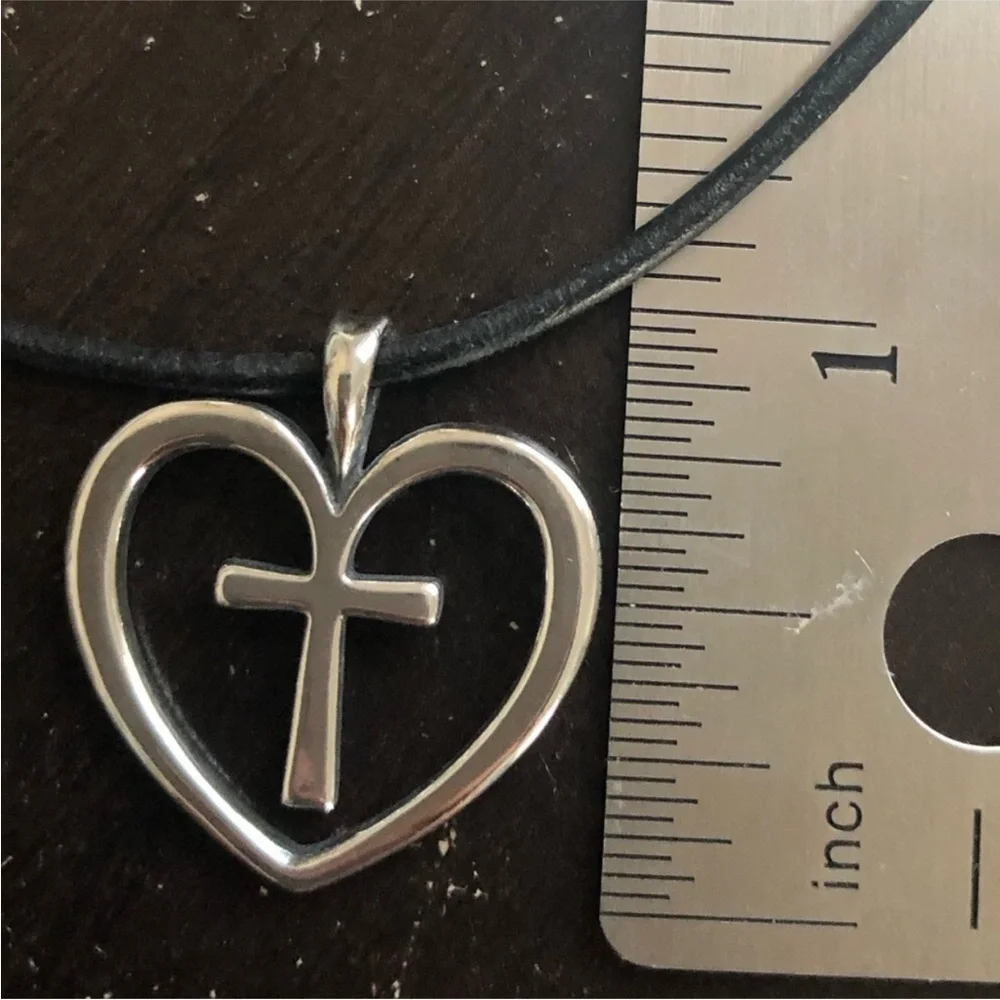 James Avery heart cross necklace sterling silver leather necklace retired
